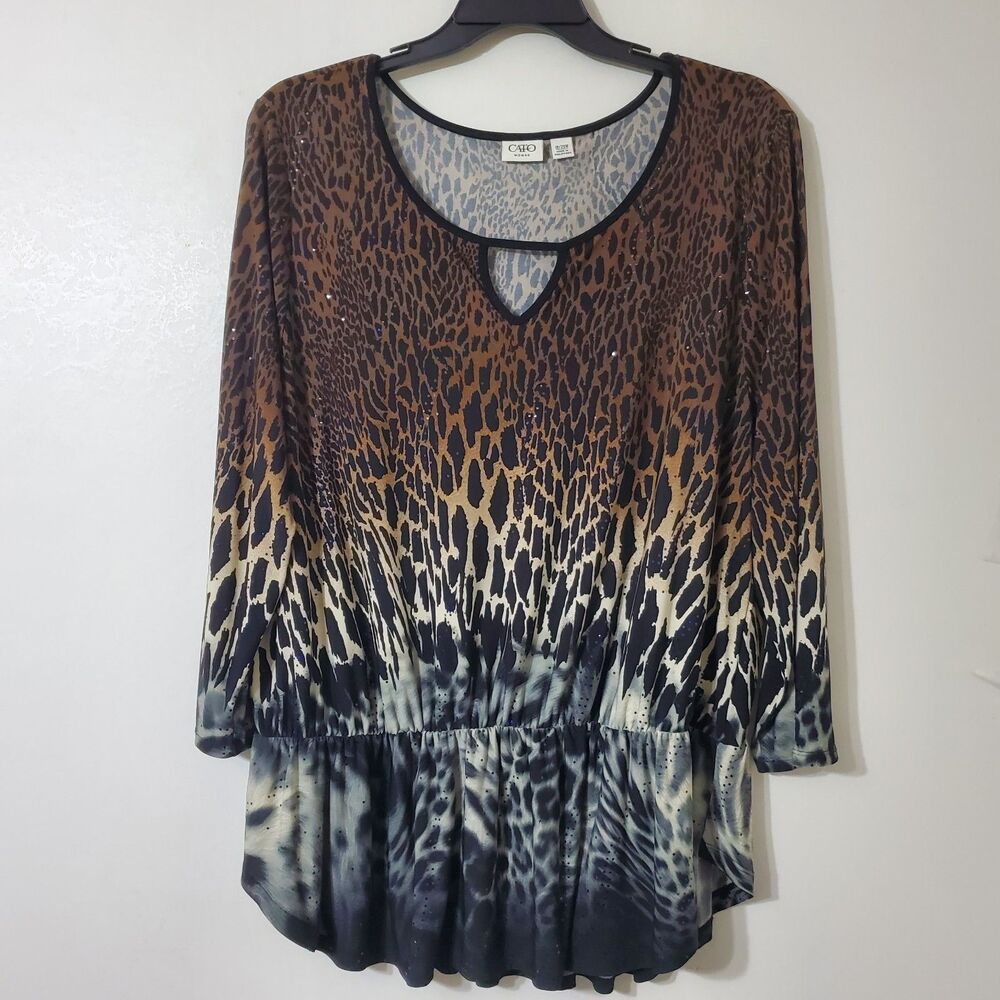 Cato Womens Sz XL 18/20 Animal Print Blouse